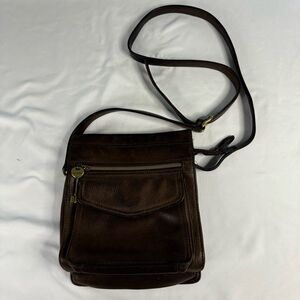 VTG Fossil Brown Leather Square Crossbody Purse  Small Bag Pockets 75082 Classic
